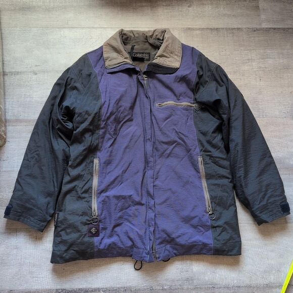 Vintage Columbia Jacket Womens Large Blue Black Full Zip Zippered Pockets Coat - Picture 1 of 7